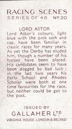 1938 Gallaher Racing Scenes #20 Lord Astor Back